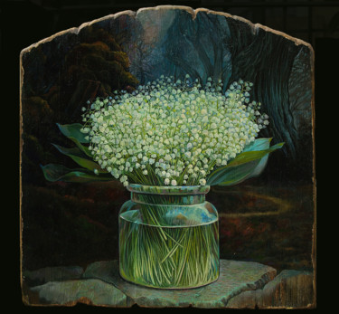 Peinture intitulée "Lilies of the valle…" par Sergey Lesnikov, Œuvre d'art originale, Huile