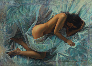 Картина под названием "Sleeping Karina" - Sergey Lesnikov, Подлинное произведение искусства, Масло