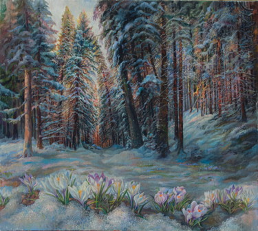 Картина под названием "Snowdrops" - Sergey Lesnikov, Подлинное произведение искусства, Масло