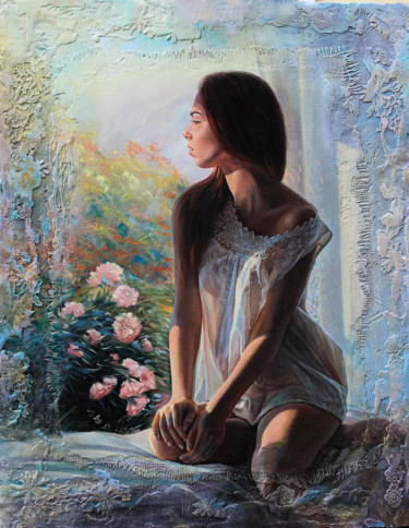 Painting titled "Polina" by Sergey Lesnikov, Original Artwork, Oil Mounted on Wood Panel