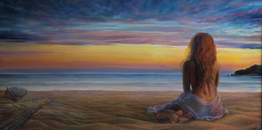 Pintura titulada "On the seashore" por Sergey Lesnikov, Obra de arte original, Oleo