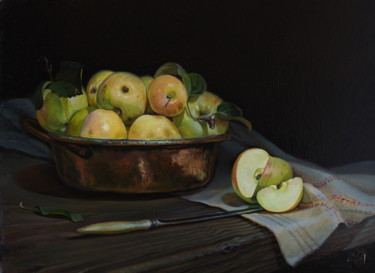 Painting titled "Apples" by Sergey Lesnikov, Original Artwork, Oil