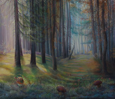 Malerei mit dem Titel "September forest" von Sergey Lesnikov, Original-Kunstwerk, Öl