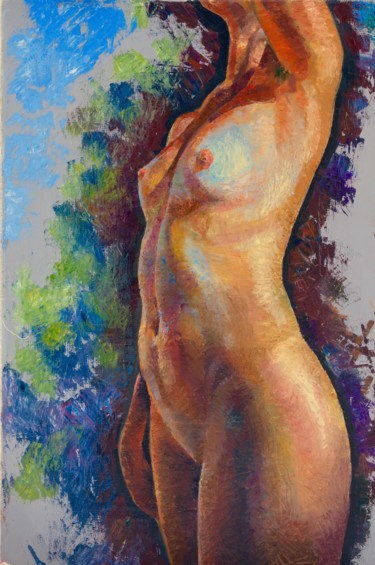 Painting titled "Nude girl, study" by Sergey Lesnikov, Original Artwork, Oil