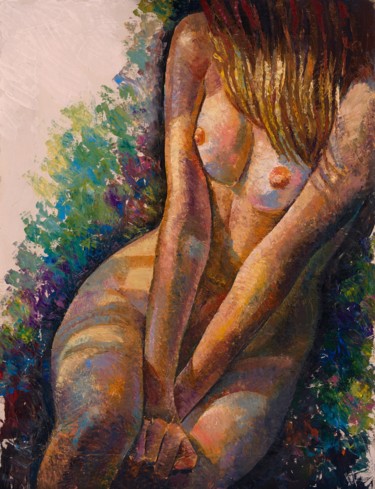 Peinture intitulée "Nude girl 2, study" par Sergey Lesnikov, Œuvre d'art originale, Huile