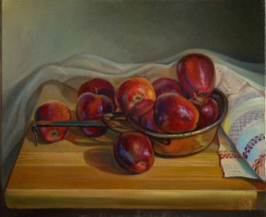 Painting titled "Red apples" by Sergey Lesnikov, Original Artwork, Oil