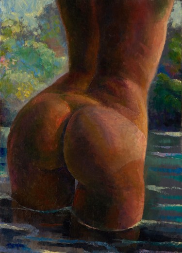 Malerei mit dem Titel "Nude girl,study 3" von Sergey Lesnikov, Original-Kunstwerk, Öl
