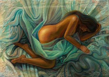 Painting titled "Sleeping Carina" by Sergey Lesnikov, Original Artwork, Oil