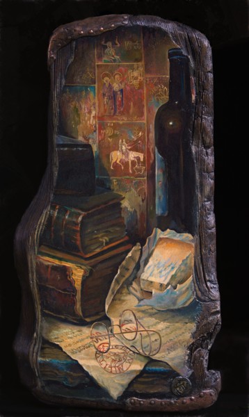 Painting titled "The old Templar's s…" by Sergey Lesnikov, Original Artwork, Oil Mounted on Wood Panel