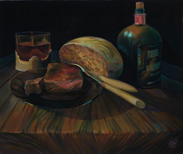 Peinture intitulée ""Real Whisky"" par Sergey Lesnikov, Œuvre d'art originale, Huile