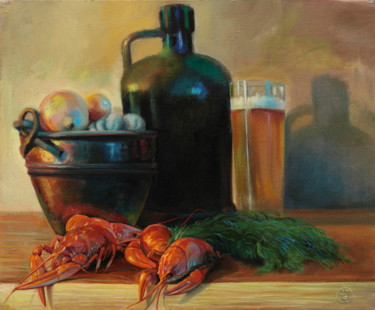 Painting titled "Still life with cra…" by Sergey Lesnikov, Original Artwork, Oil