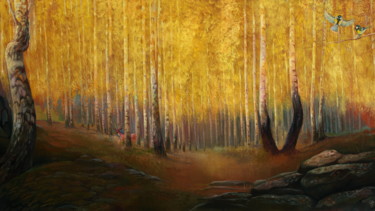 Pintura intitulada "Autumn gold" por Sergey Lesnikov, Obras de arte originais, Óleo