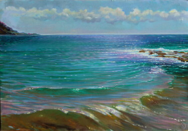 Painting titled "Turquoise sea" by Sergey Lesnikov, Original Artwork, Oil