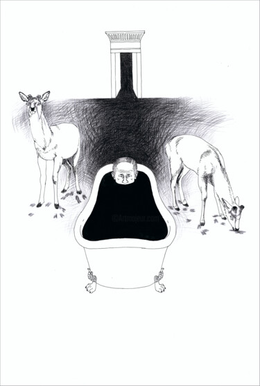 Σχέδιο με τίτλο "Deers and Putin" από Veronika Bernard, Αυθεντικά έργα τέχνης, Μελάνι