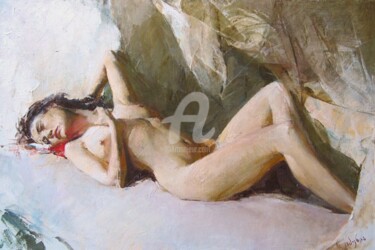 Painting titled "Nude" by Nika Gabunia (nikagabunia), Original Artwork, Oil