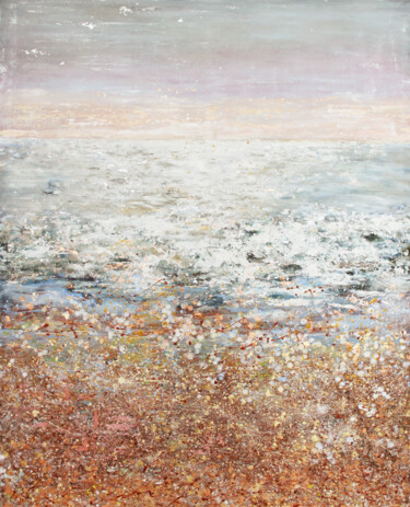 Painting titled "White sea, marine a…" by Nika Mayer, Original Artwork, Oil Mounted on Wood Stretcher frame