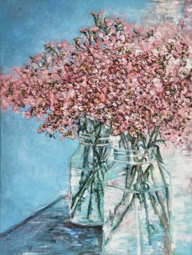 Peinture intitulée "Bouquet, pink flowe…" par Nika Mayer, Œuvre d'art originale, Huile Monté sur Châssis en bois