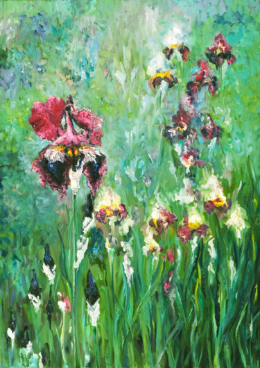 Картина под названием "Spring, irises, sum…" - Nika Mayer, Подлинное произведение искусства, Масло