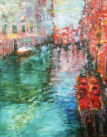 Painting titled "Summer Venice, abst…" by Nika Mayer, Original Artwork, Oil