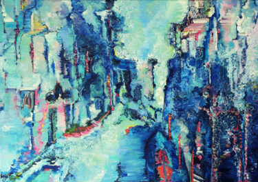 Painting titled "Dreamy Venice, cana…" by Nika Mayer, Original Artwork, Oil Mounted on Wood Stretcher frame