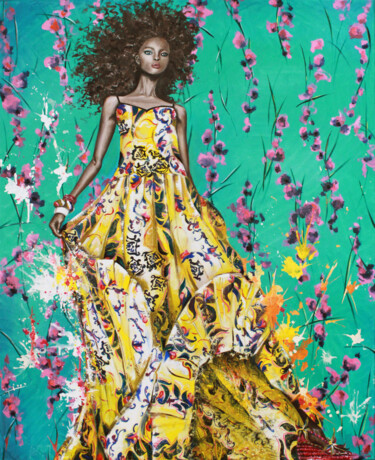 Ζωγραφική με τίτλο "Fashion #3, splashe…" από Nika Mayer, Αυθεντικά έργα τέχνης, Λάδι Τοποθετήθηκε στο Ξύλινο φορείο σκελετό