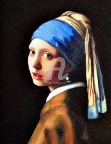 Schilderij getiteld "Copie Vermeer (2014)" door Nika, Origineel Kunstwerk, Olie