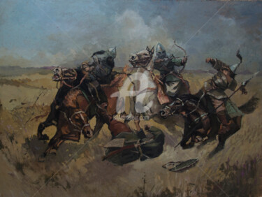 Schilderij getiteld "Russian-Polovtsian…" door Nik Ableev, Origineel Kunstwerk, Olie
