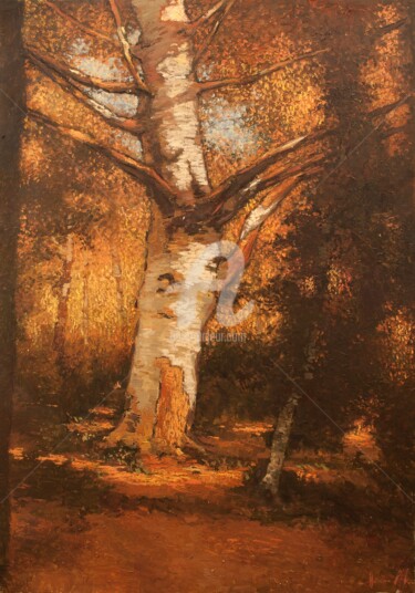 Painting titled "Gold of Autumn" by Nik Ableev, Original Artwork, Oil