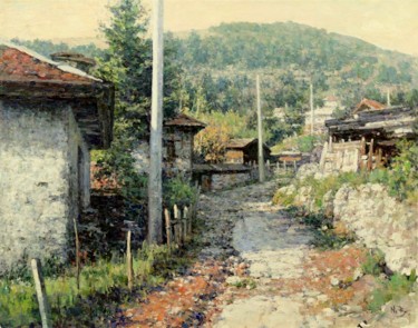 Malarstwo zatytułowany „The Village Edge” autorstwa Nikolo Balkanski, Oryginalna praca, Olej