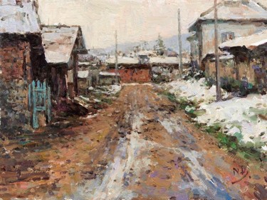 Pintura intitulada "Early Snow" por Nikolo Balkanski, Obras de arte originais, Óleo