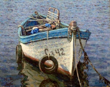 Pittura intitolato "Sozopol Fishing Boat" da Nikolo Balkanski, Opera d'arte originale, Olio