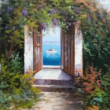 Çiçekli kapı Malerei mit dem Titel "Çiçekli kapı" von Nikea Art Gallery Sanat Galerisi, Original-Kunstwerk, Airbrush
