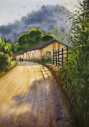 Painting titled "Rural Beauty" by Niketan Bhalerao, Original Artwork, Watercolor