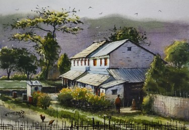Painting titled "Rural House" by Niketan Bhalerao, Original Artwork, Watercolor