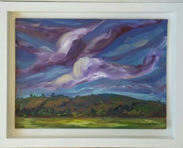 Painting titled "Green Fields & Lave…" by Niki Purcell, Original Artwork, Oil