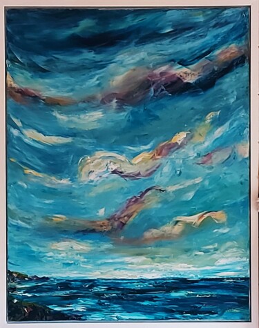 Painting titled "Infinite Sky" by Niki Purcell, Original Artwork, Oil Mounted on Wood Stretcher frame