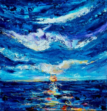 Painting titled "Moonlight Dance" by Niki Purcell, Original Artwork, Oil Mounted on Cardboard