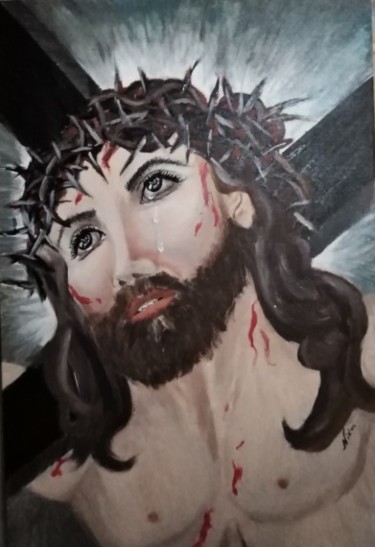 Malerei mit dem Titel "Jesus" von Niki Goranova, Original-Kunstwerk, Acryl