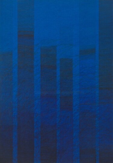 Printmaking titled "Blue Manuscript" by Niki Kanagini, Original Artwork, Screenprinting