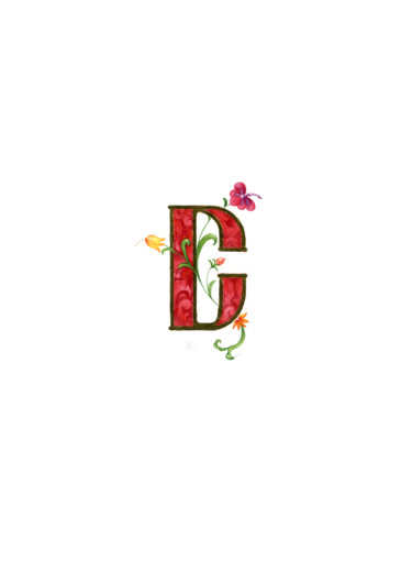 C Letter Painting titled "C Letter" by Ekaterina Nikidis, Original Art, Watercolor