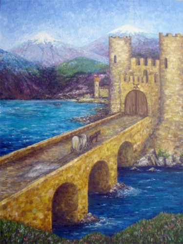 Картина под названием "Крепость у моря" - Nse, Подлинное произведение искусства, Масло