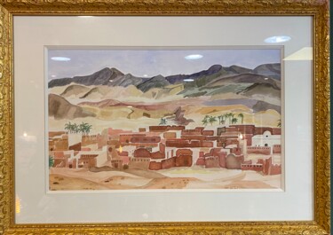 Painting titled "Haut atlas" by Nikita Bm, Original Artwork, Watercolor Mounted on Wood Stretcher frame