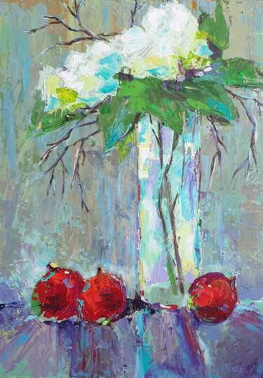 Peinture intitulée "Гирлянда из цветов…" par Nikita Chaikovskiy, Œuvre d'art originale, Acrylique Monté sur Panneau de bois