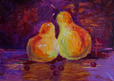 Картина под названием "Натюрморт с грушами…" - Nikita Chaikovskiy, Подлинное произведение искусства, Акрил Установлен на Дер…