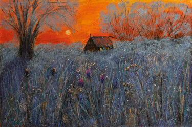 Картина под названием "Зимний вечер уснёт…" - Nikita Chaikovskiy, Подлинное произведение искусства, Акрил Установлен на Дере…
