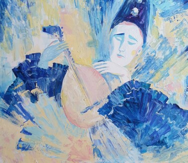 Pintura titulada ""Пьеро. Серенада"" por Nikita Chaikovskiy, Obra de arte original, Acrílico Montado en Panel de madera