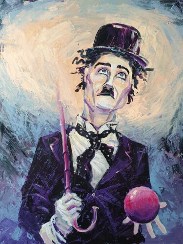 Pintura titulada ""Charlie Chaplin. Н…" por Nikita Chaikovskiy, Obra de arte original, Acrílico Montado en Panel de madera
