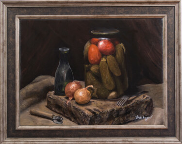 Malerei mit dem Titel "Pickles Still Life" von Nikita Van Chagov, Original-Kunstwerk, Öl