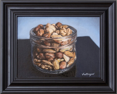 Schilderij getiteld "Nuts Jar Mini Framed" door Nikita Van Chagov, Origineel Kunstwerk, Olie