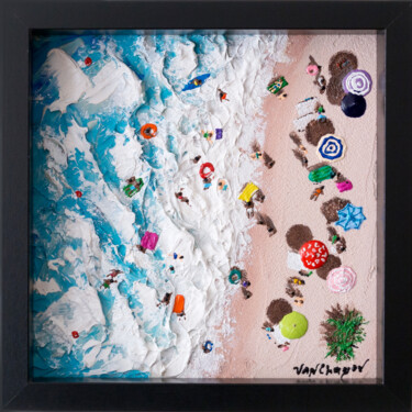 Pintura intitulada "Aerial Beach People…" por Nikita Van Chagov, Obras de arte originais, Acrílico